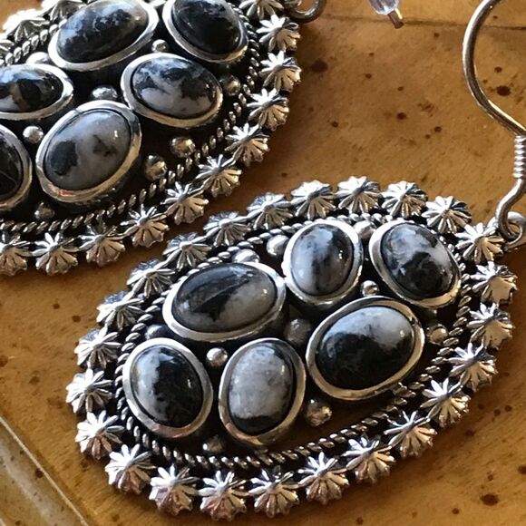 White Buffalo Sterling Silver Dangle Earrings - Picture 2 of 7